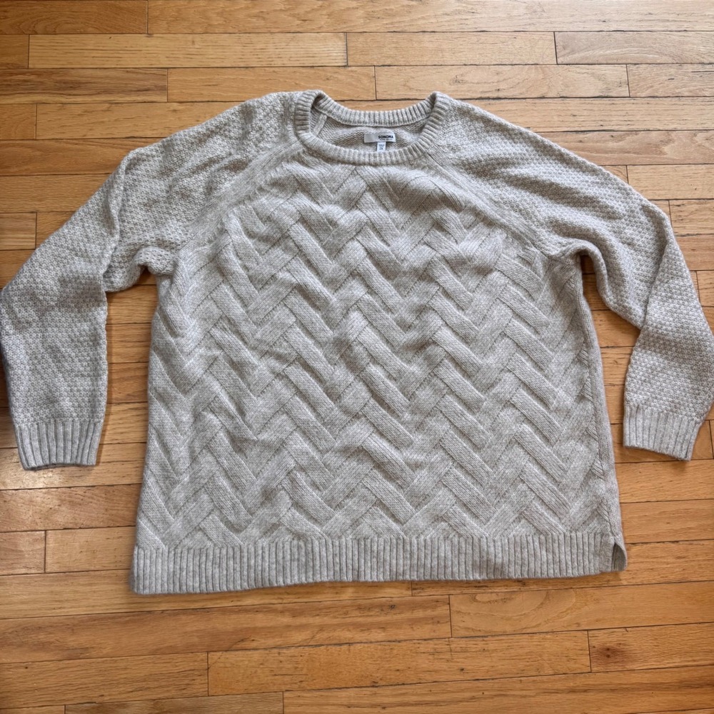 Sonoma Womens 2X Beige Chevron Knit Crewneck Sweater Raglan Cozy Warm